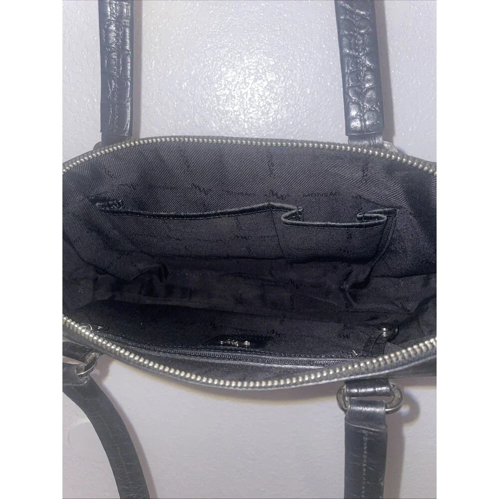 Monsac Handbag Croc Embossed East West Black Leather Shoulder Purse Preppy Bag